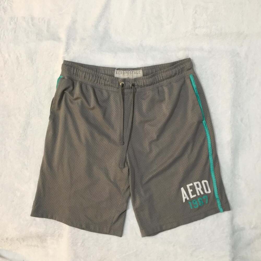Aeropostale Aero 1987 Mesh Athletic Shorts Gray Large